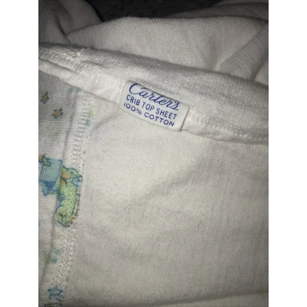 Vtg CARTERS Pastel Blue Green Nursery Rhymes Crib Top Sheet 2 Fitted Corners